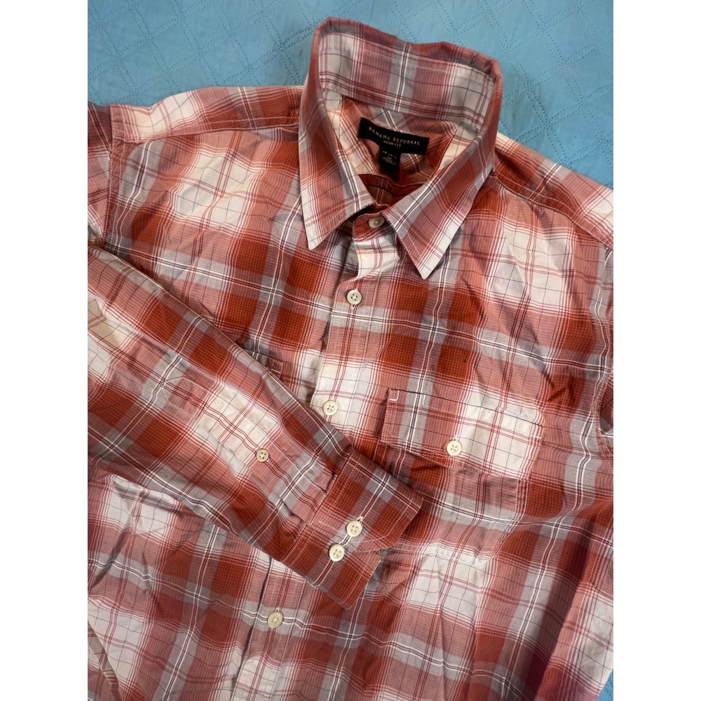 Banana Republic Slim Fit Mens Medium Red White Plaid Long Sleeve ButtonDownShirt